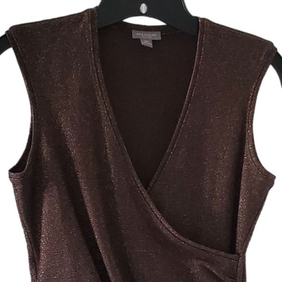 Ann Taylor Sleeveless Surplice V-neck Top | Like New | XSP | Brown Gold Metallic - Picture 13 of 13